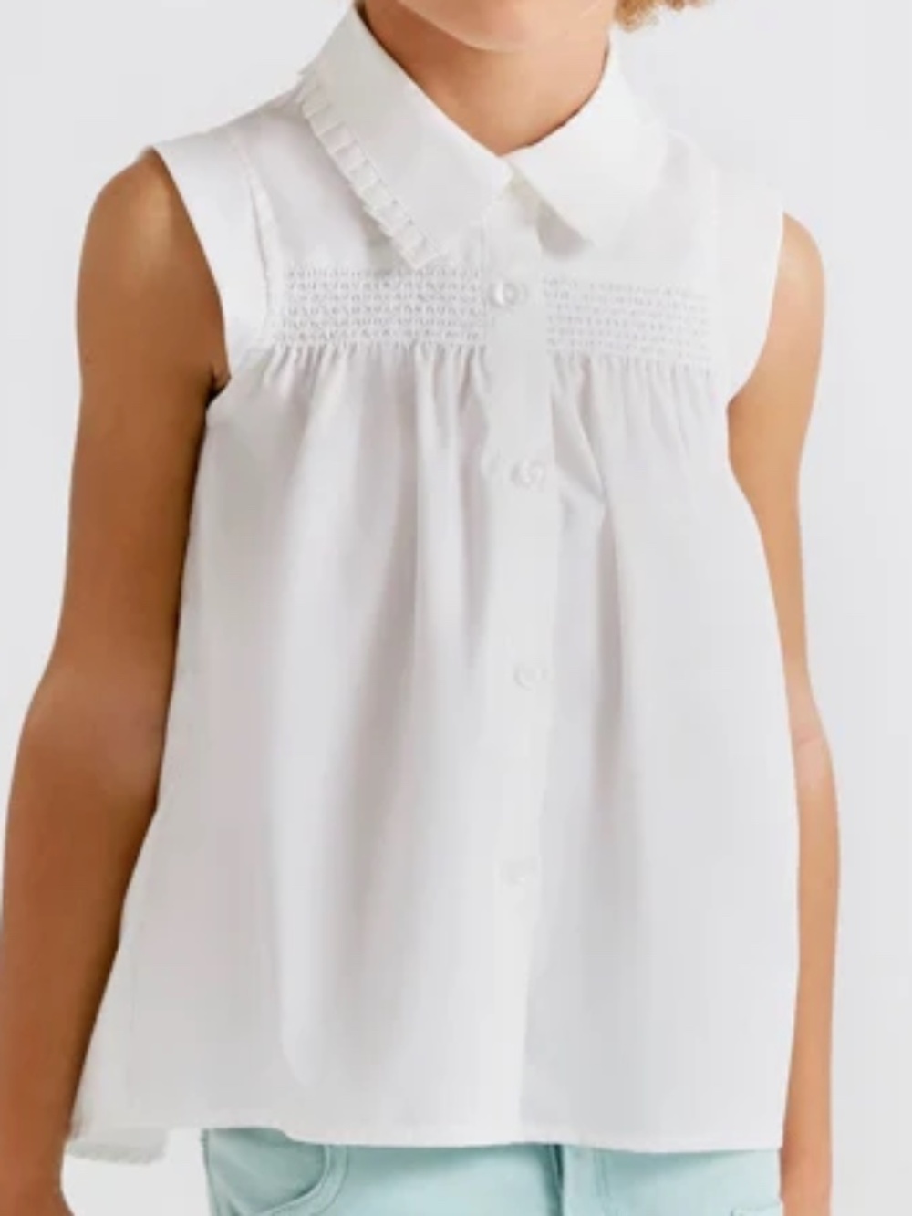 NWT Mayoral Girls Sleeveless Blouse Ruffle Trim Honeycomb Smocking Detail Size 5